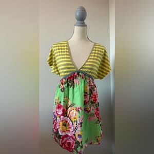 Striped and Floral V-Neck Top